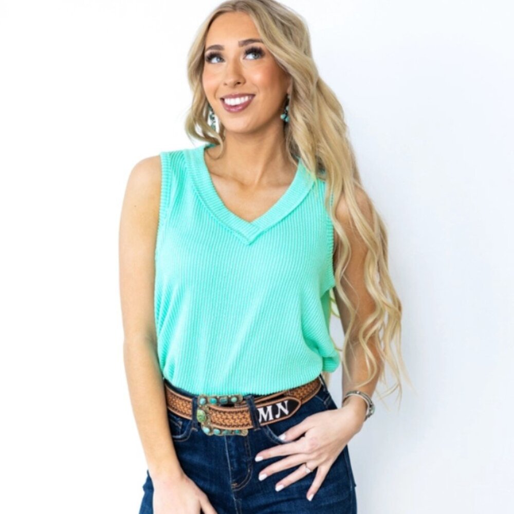 Casual V Neck Tank Top "Turquoise & Green" Andree by Unit